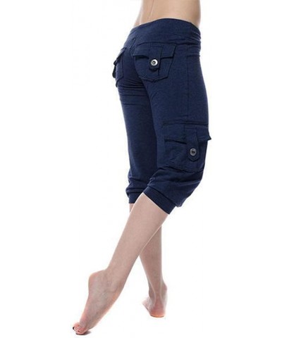 Womens Capri Pants for Summer 2024 Casual Lightweight Leggings High Wasit Elastic Pant with Pockets Cropped Trousers Blue $5....