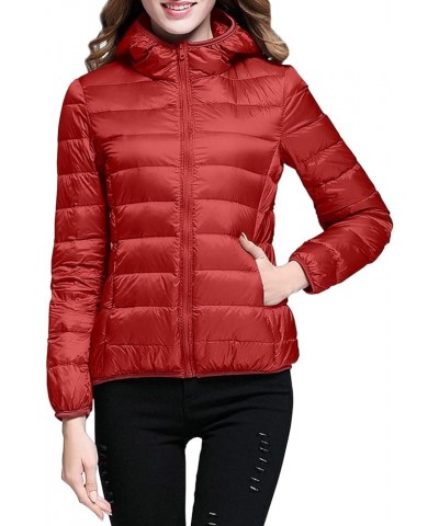 Womens Puffer Jacket with Hood Lightweight Packable Insulated Down Coat Waterproof Windproof Outdoor Rain Jackets A1-red $12....