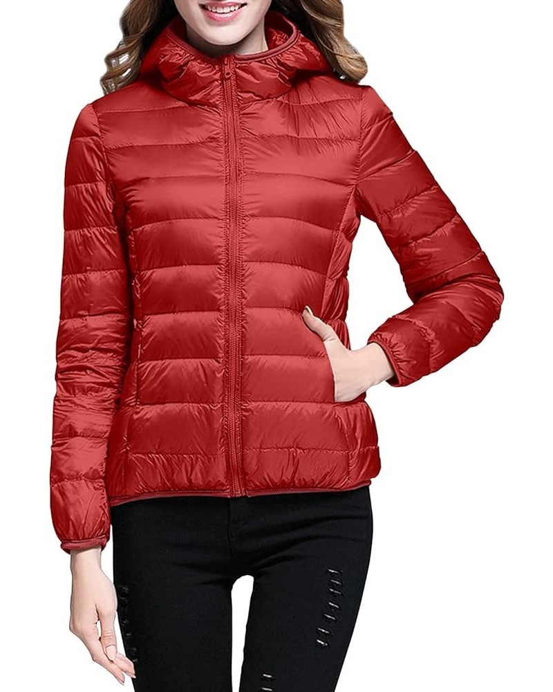 Womens Puffer Jacket with Hood Lightweight Packable Insulated Down Coat Waterproof Windproof Outdoor Rain Jackets A1-red $12....