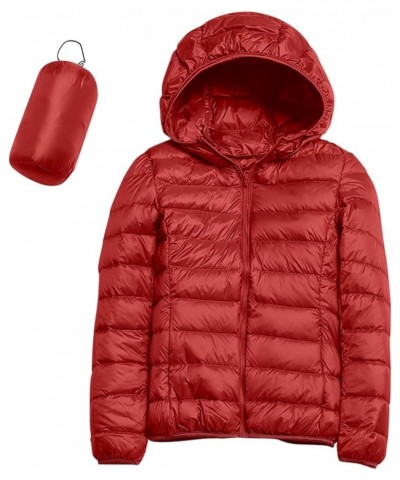 Womens Puffer Jacket with Hood Lightweight Packable Insulated Down Coat Waterproof Windproof Outdoor Rain Jackets A1-red $12....