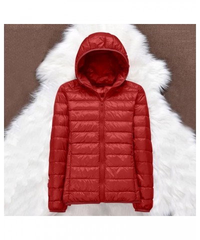 Womens Puffer Jacket with Hood Lightweight Packable Insulated Down Coat Waterproof Windproof Outdoor Rain Jackets A1-red $12....