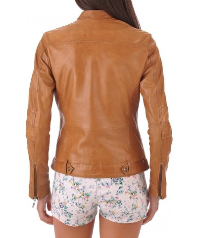 Women's Lambskin Leather Bomber Biker Jacket Tan $48.56 Coats