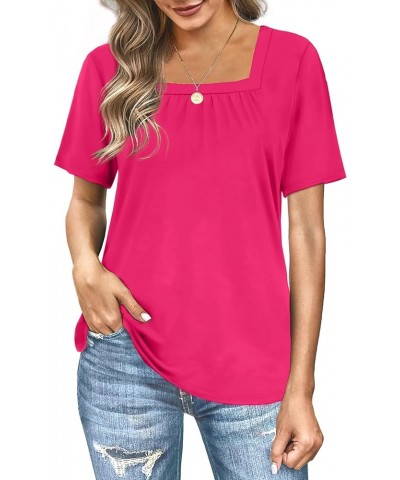 Womens Tops Short Sleeve Summer T-Shirts Curved Hem Casual Fashion Shirts 77-hot Pink $12.76 T-Shirts