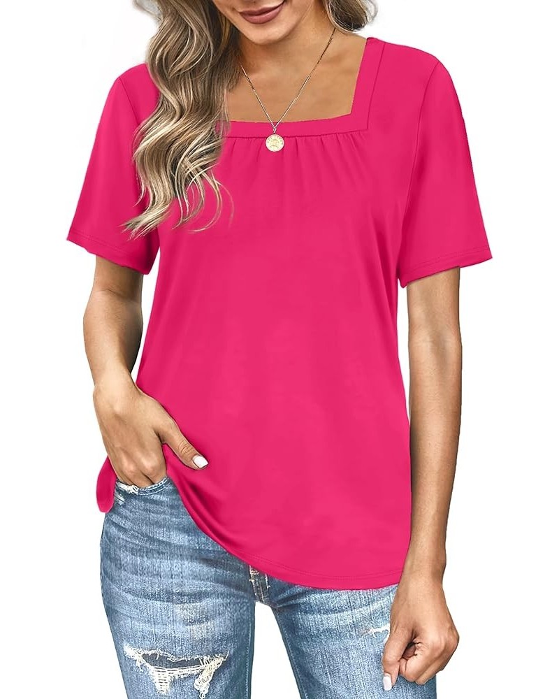 Womens Tops Short Sleeve Summer T-Shirts Curved Hem Casual Fashion Shirts 77-hot Pink $12.76 T-Shirts