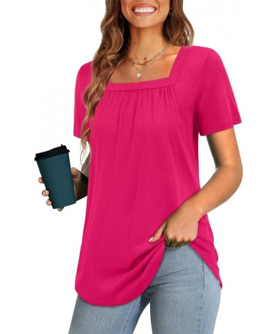 Womens Tops Short Sleeve Summer T-Shirts Curved Hem Casual Fashion Shirts 77-hot Pink $12.76 T-Shirts