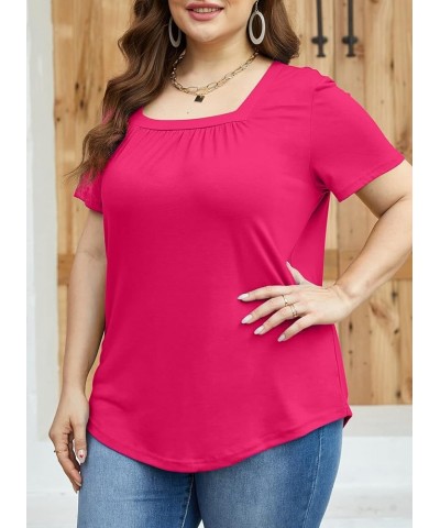 Womens Tops Short Sleeve Summer T-Shirts Curved Hem Casual Fashion Shirts 77-hot Pink $12.76 T-Shirts