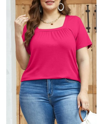 Womens Tops Short Sleeve Summer T-Shirts Curved Hem Casual Fashion Shirts 77-hot Pink $12.76 T-Shirts