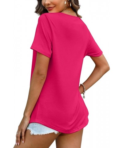 Womens Tops Short Sleeve Summer T-Shirts Curved Hem Casual Fashion Shirts 77-hot Pink $12.76 T-Shirts