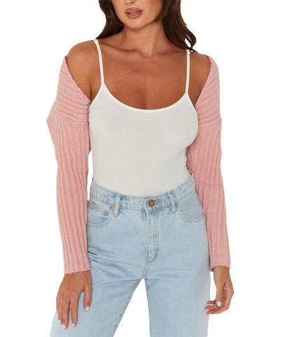 Women’s Knit Sweater Shrug Long Sleeve Open Front Drop Shoulder Crop Cardigan Solid Color Rib Knit Outerwear Fall A-pink $10....