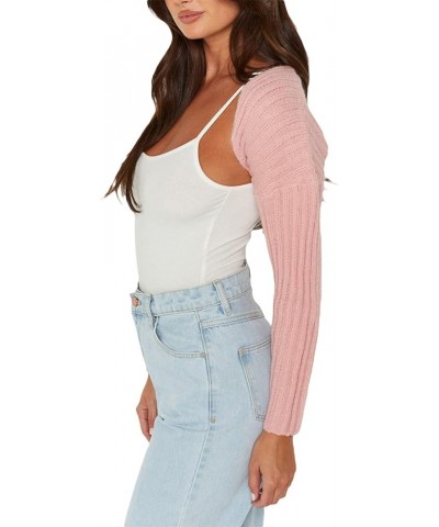 Women’s Knit Sweater Shrug Long Sleeve Open Front Drop Shoulder Crop Cardigan Solid Color Rib Knit Outerwear Fall A-pink $10....