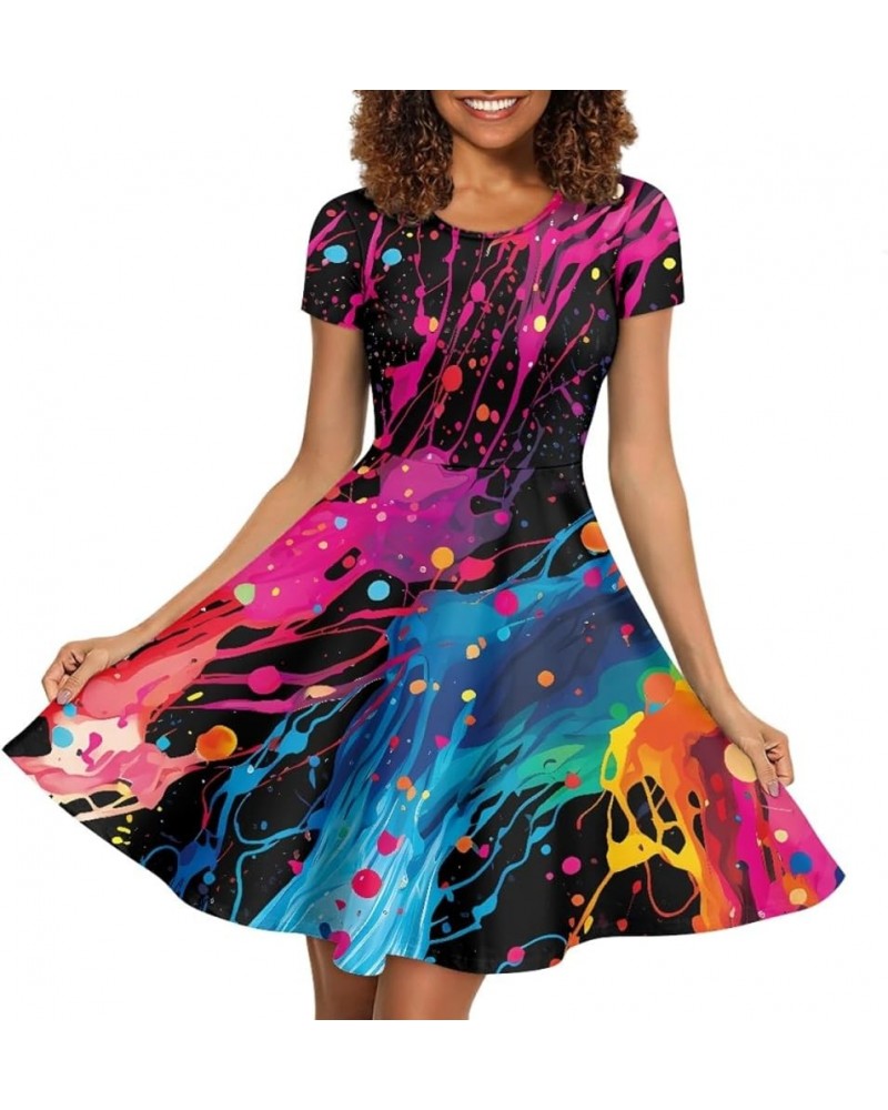 Women's Summer Floral Animal Print T Shirt Dress Casual Loose Short Sleeve A Line Swing Dress Colorful Paint Splatter $14.70 ...