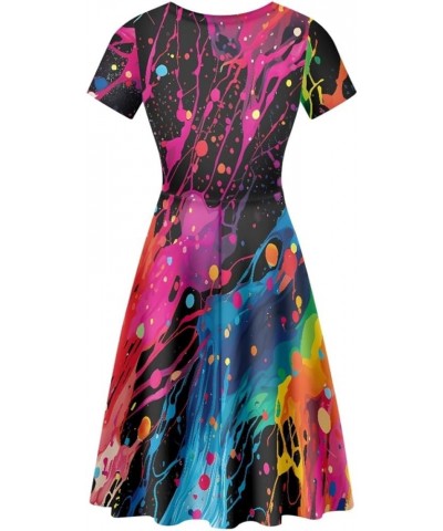 Women's Summer Floral Animal Print T Shirt Dress Casual Loose Short Sleeve A Line Swing Dress Colorful Paint Splatter $14.70 ...