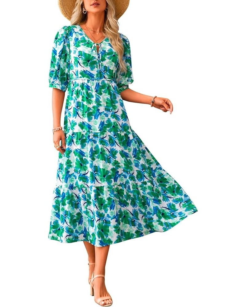 Maxi Dress for Women 2024 Summer Casual Loose Oversized Floral Sundress Flared Boho Flowy Vacation Long Dresses White Green F...