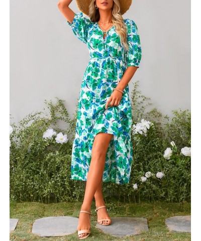 Maxi Dress for Women 2024 Summer Casual Loose Oversized Floral Sundress Flared Boho Flowy Vacation Long Dresses White Green F...