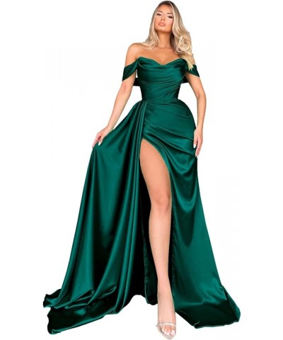 Off Shoulder Prom Dresses for Women 2024 Satin Bridesmaid Dress Long with Train Formal Evening Party Gown with Slit DR0005 Tu...