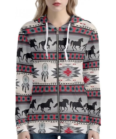 Yuuxorilu Womens Zip Up Hoodies Long Sleeve Fall Oversized Sweatshirts Y2K Jacket with Pockets Gray Aztec Tribal Horse $19.88...