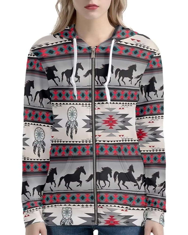 Yuuxorilu Womens Zip Up Hoodies Long Sleeve Fall Oversized Sweatshirts Y2K Jacket with Pockets Gray Aztec Tribal Horse $19.88...