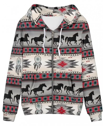 Yuuxorilu Womens Zip Up Hoodies Long Sleeve Fall Oversized Sweatshirts Y2K Jacket with Pockets Gray Aztec Tribal Horse $19.88...