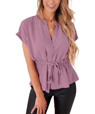 Womens Button Down Blouses Casual Peplum Summer Tops Dressy Chiffon Work Blouse Lavender $14.85 Blouses