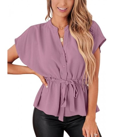 Womens Button Down Blouses Casual Peplum Summer Tops Dressy Chiffon Work Blouse Lavender $14.85 Blouses