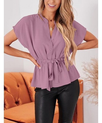 Womens Button Down Blouses Casual Peplum Summer Tops Dressy Chiffon Work Blouse Lavender $14.85 Blouses