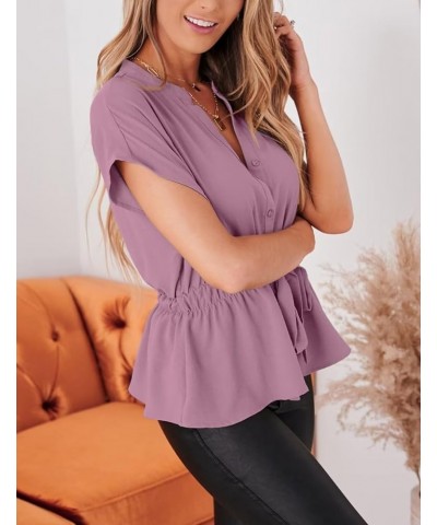 Womens Button Down Blouses Casual Peplum Summer Tops Dressy Chiffon Work Blouse Lavender $14.85 Blouses