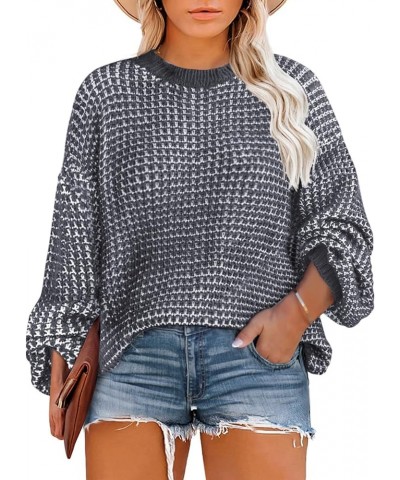 Womens Plus Size Sweaters Casual Crewneck Lantern Sleeve Knit Pullover Tops(1X-5X) Gray $18.33 Sweaters