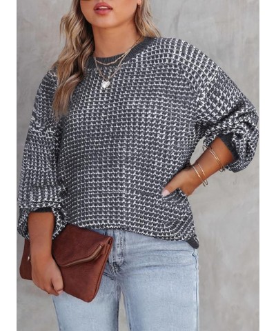 Womens Plus Size Sweaters Casual Crewneck Lantern Sleeve Knit Pullover Tops(1X-5X) Gray $18.33 Sweaters