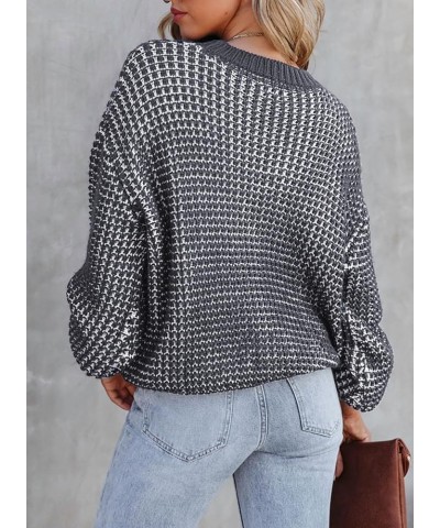 Womens Plus Size Sweaters Casual Crewneck Lantern Sleeve Knit Pullover Tops(1X-5X) Gray $18.33 Sweaters