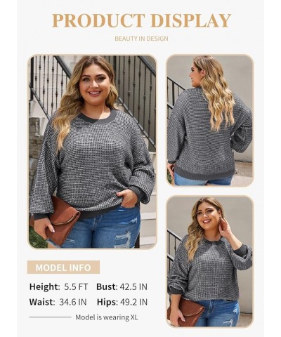 Womens Plus Size Sweaters Casual Crewneck Lantern Sleeve Knit Pullover Tops(1X-5X) Gray $18.33 Sweaters