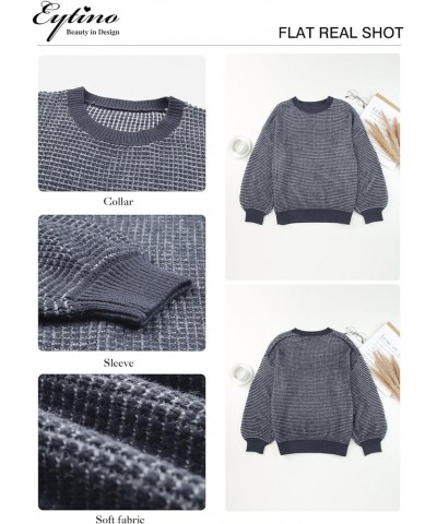 Womens Plus Size Sweaters Casual Crewneck Lantern Sleeve Knit Pullover Tops(1X-5X) Gray $18.33 Sweaters