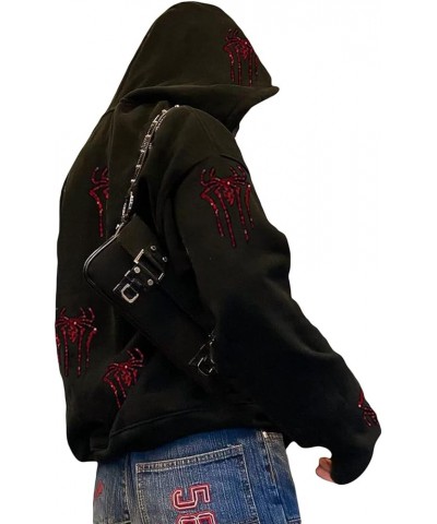 Women's Oversized Zip Up Hoodie Rhinestones Long Sleeve Rhinestone Skull Graphic Sweatshirt Jacket Coat Streetwear Black Red ...