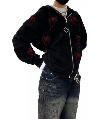 Women's Oversized Zip Up Hoodie Rhinestones Long Sleeve Rhinestone Skull Graphic Sweatshirt Jacket Coat Streetwear Black Red ...