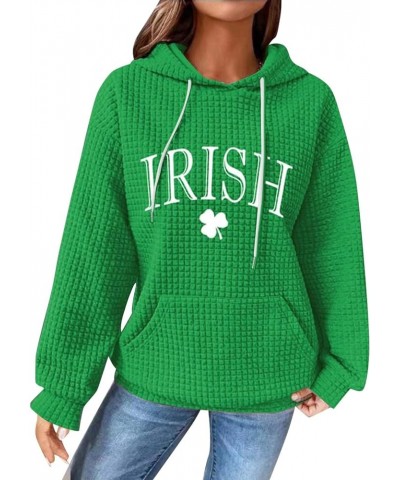 St Patricks Day Hoodies for Women Waffle Plaid Casual Oversized Shamrock Sweatshirt Irish Flag Hoodie Pullover D-green $14.62...