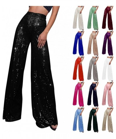 Sequin Pant for Women,2024 Spring Sparkly Glitter High Waist Wide Leg Palazzo Pant Party Club Trouser Bling Legging A-black $...