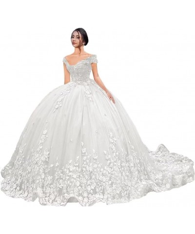 Luxury Off Shoulder Quinceanera Dresses Ball Gown Puffy Long Prom Gowns with Train Tulle Sweet 15 16 Dresses XXF035 Ivory $46...