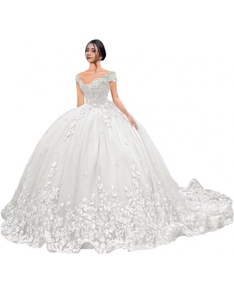 Luxury Off Shoulder Quinceanera Dresses Ball Gown Puffy Long Prom Gowns with Train Tulle Sweet 15 16 Dresses XXF035 Ivory $46...