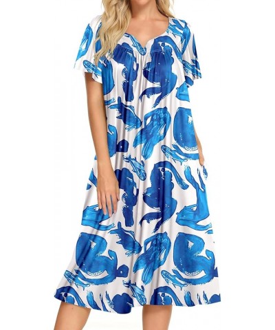 House Dresses for Women with Pockets Mumu Duster Housecoat Short Sleeve Patio Dress S-XXL Whiteblue821 $19.23 Sleep & Lounge