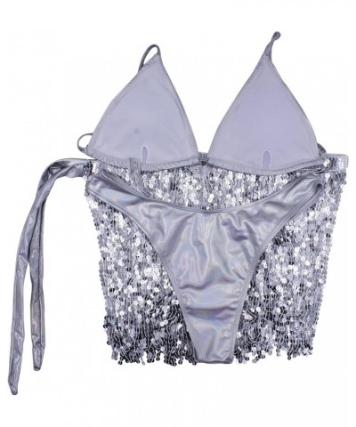 Women’s 2 Piece Shiny Rhinestone Swimsuit Halter String Triangle Sexy Bikini Set Tie Side Bathing Suit Holographic-silver $17...