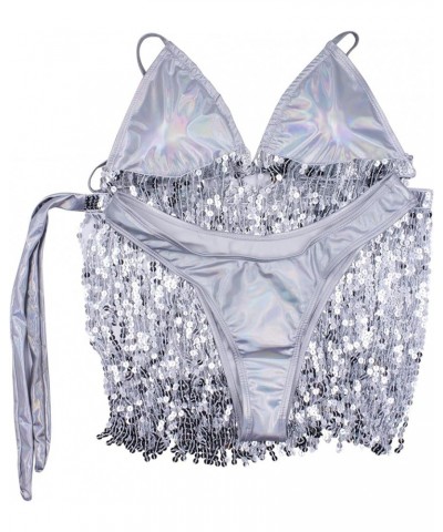 Women’s 2 Piece Shiny Rhinestone Swimsuit Halter String Triangle Sexy Bikini Set Tie Side Bathing Suit Holographic-silver $17...