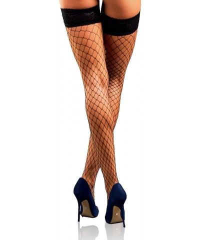 Fishnet Thigh Highs Stockings for Women - Made in EU Black - Large Net $14.26 Hosiery