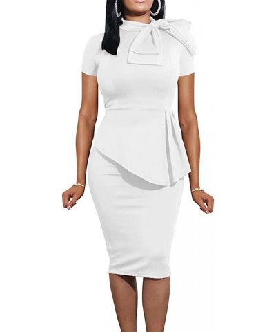 Women's Fashion Peplum Bodycon Short Sleeve Work Dresses Bow Club Ruffle Pencil Formal Cocktail Dress 5349 White $24.50 Dresses