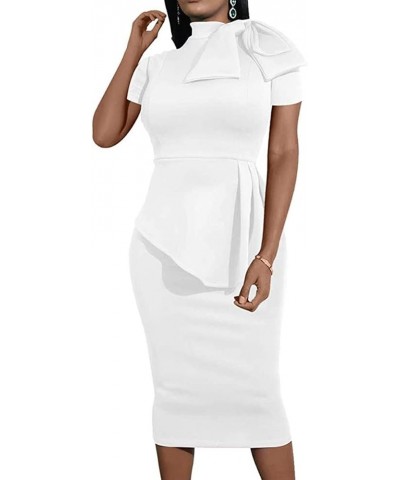 Women's Fashion Peplum Bodycon Short Sleeve Work Dresses Bow Club Ruffle Pencil Formal Cocktail Dress 5349 White $24.50 Dresses