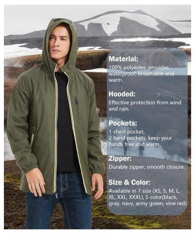 Rain Jacket Water Resistant Lightweight Active Outdoor Hooded Windbreaker Raincoat for Men Green $31.34 Jackets