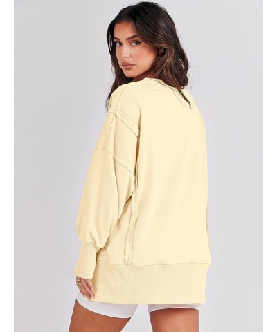 Women's Oversized Sweatshirt Crew Neck Long Sleeve Casual Slit Sloucthy Pullover Top Fall Clothes Cream Yellow $17.57 Hoodies...