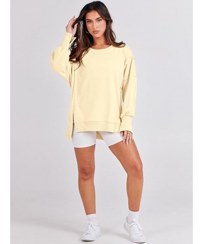 Women's Oversized Sweatshirt Crew Neck Long Sleeve Casual Slit Sloucthy Pullover Top Fall Clothes Cream Yellow $17.57 Hoodies...