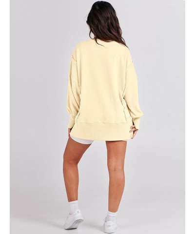 Women's Oversized Sweatshirt Crew Neck Long Sleeve Casual Slit Sloucthy Pullover Top Fall Clothes Cream Yellow $17.57 Hoodies...