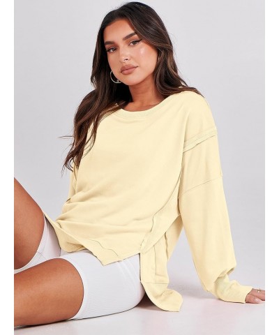 Women's Oversized Sweatshirt Crew Neck Long Sleeve Casual Slit Sloucthy Pullover Top Fall Clothes Cream Yellow $17.57 Hoodies...