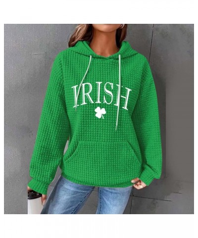 St Patricks Day Hoodies for Women Waffle Plaid Casual Oversized Shamrock Sweatshirt Irish Flag Hoodie Pullover D-green $14.62...