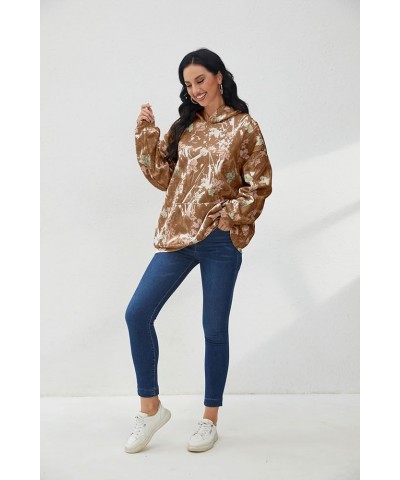 Womens Camo Hoodies Maple Leaf Print Oversized Hooded Sweatshirt Fleece Pullover Sweatshirts Long Sleeve with Pocket Brown $1...